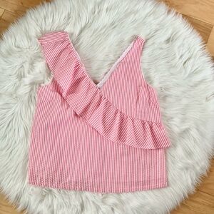 Vineyard Vines Seersucker V-neck Striped Ruffle Tank Top Size 10